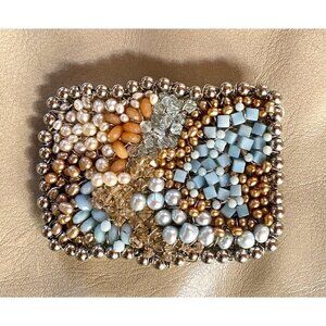 Pearl Amazonite Crystal Silver Balls Belt Buckle Handmade Cowgirl Bling 4” X 2.5